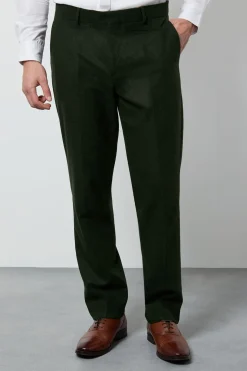 Pantalon Coupe Ajustée Aspect Tweed Vert Foncé