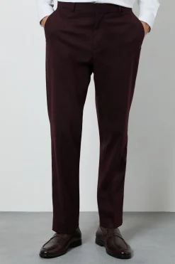 Pantalon Coupe Ajustée Aspect Tweed Bordeaux