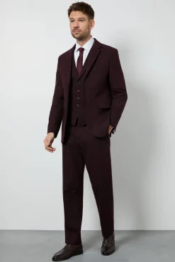 Pantalon Coupe Ajustée Aspect Tweed Bordeaux