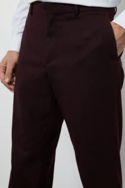 Pantalon Coupe Ajustée Aspect Tweed Bordeaux