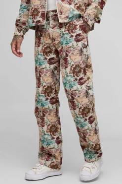 Pantalon à coupe décontractée en tapisserie florale imposante