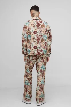 Pantalon à coupe décontractée en tapisserie florale imposante