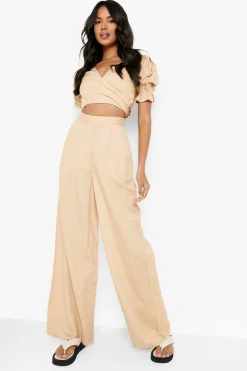 boohoo Pantalon à coupe décontractée, jambes larges style lin<Femme Ensembles