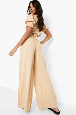 boohoo Pantalon à coupe décontractée, jambes larges style lin<Femme Ensembles