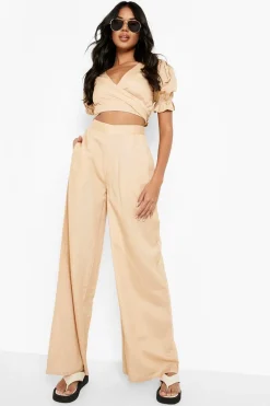 boohoo Pantalon à coupe décontractée, jambes larges style lin<Femme Ensembles