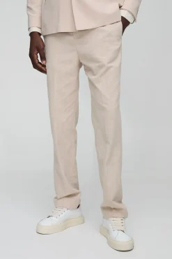 Pantalon coupe droite en mélange de lin
