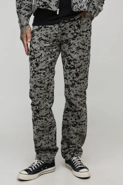 Pantalon à coupe droite en velours à motif de tapisserie et à plis superposés