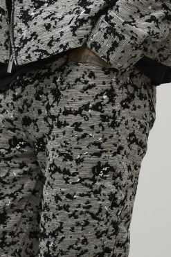 Pantalon à coupe droite en velours à motif de tapisserie et à plis superposés