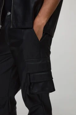 boohooMAN Pantalon à coupe skinny, à poches cargo multiples, pour une allure cuir et destiné aux grands.<Homme Pantalons Tall|Tout Afficher