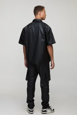 boohooMAN Pantalon à coupe skinny, à poches cargo multiples, pour une allure cuir et destiné aux grands.<Homme Pantalons Tall|Tout Afficher
