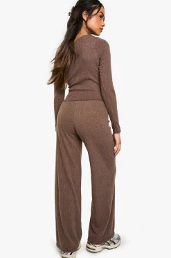 boohoo Pantalon côtelé à jambes larges<Femme Pantalons|Looks Chocolat