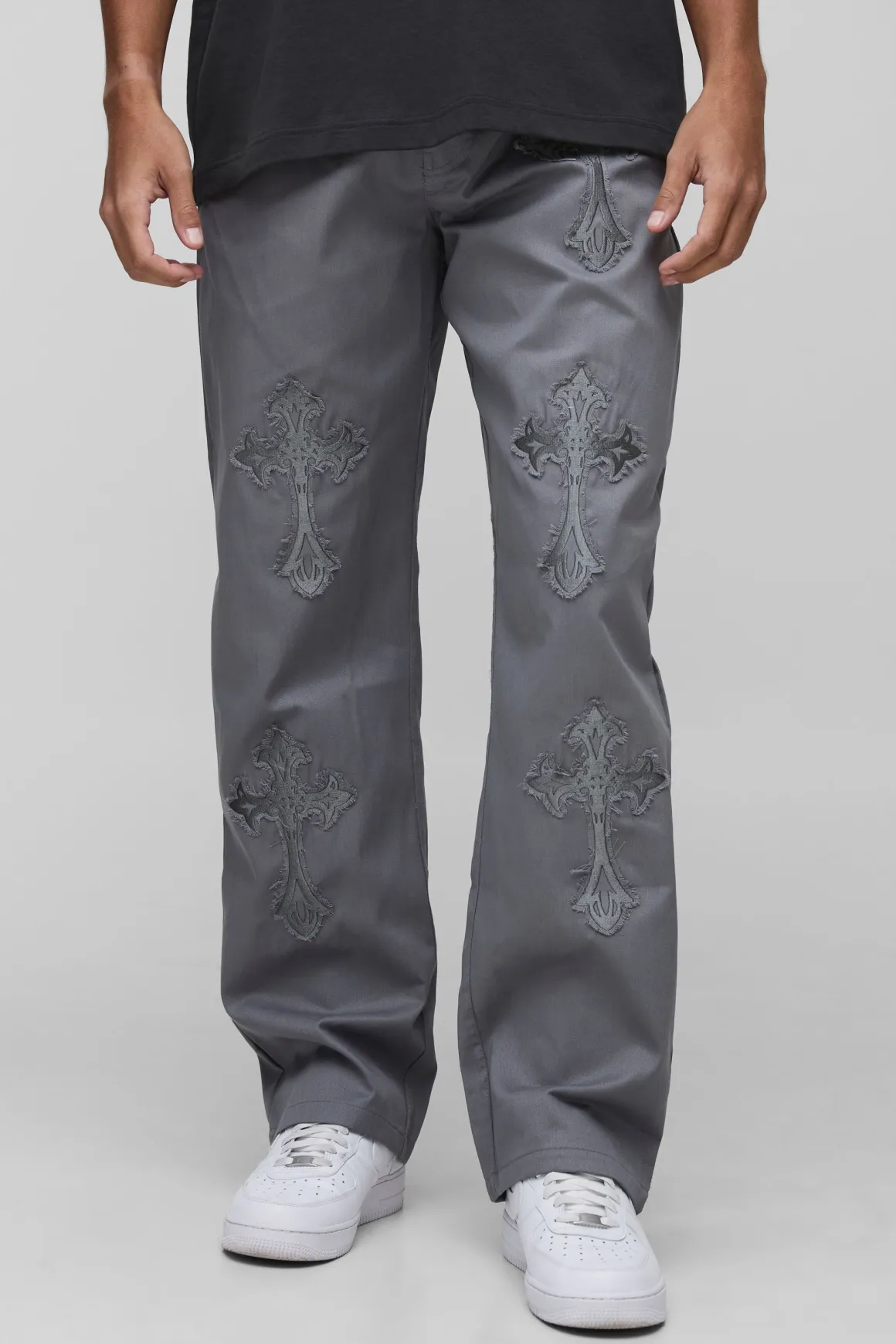 Pantalon décontracté long à taille fixe et appliqué croisé