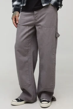 Pantalon décontracté pour hommes grands, surteinté, style charpentier, ourlet fendu, en couleur charbon