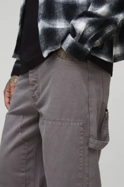 Pantalon décontracté pour hommes grands, surteinté, style charpentier, ourlet fendu, en couleur charbon