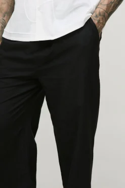 Pantalon décontracté à taille élastiquée, look lin raffiné