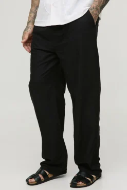 Pantalon décontracté à taille élastiquée, look lin raffiné