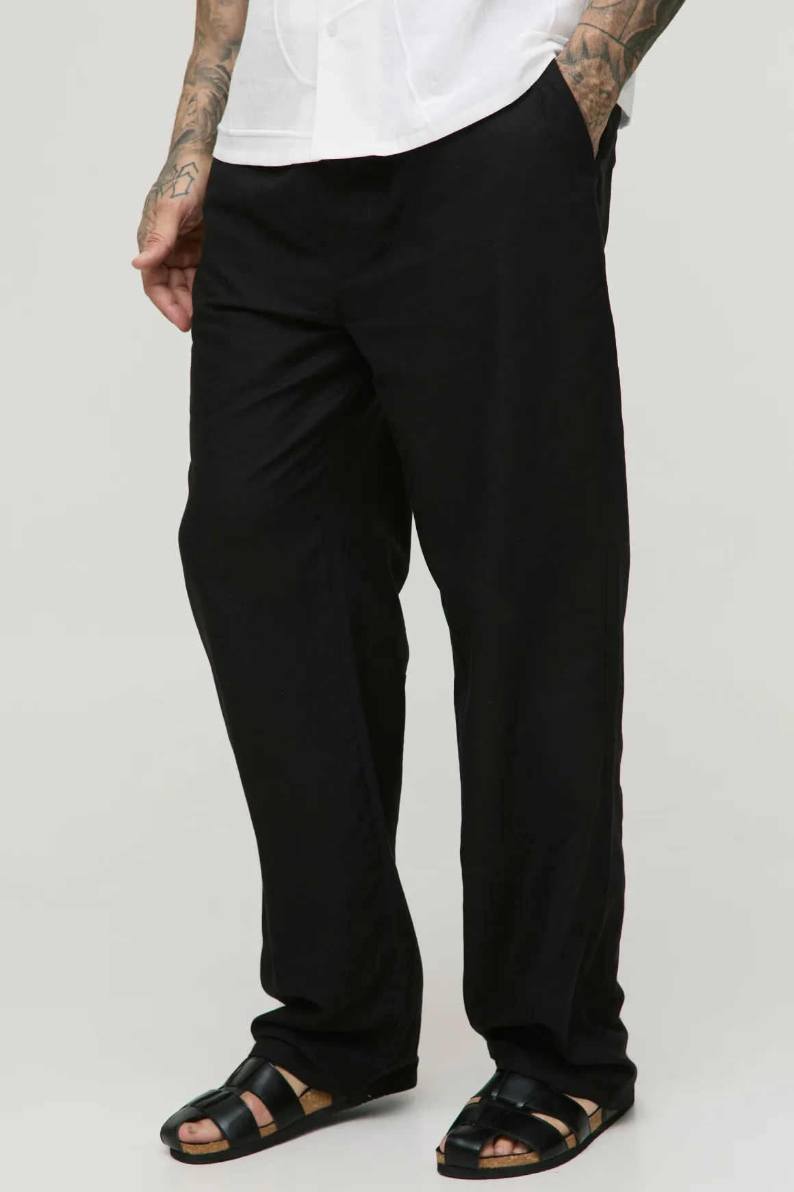 Pantalon décontracté à taille élastiquée, look lin raffiné