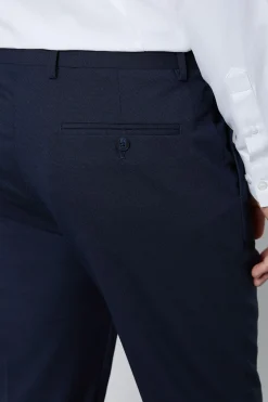 Pantalon De Costume Ajusté Bleu Marine Texturé