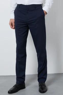 Pantalon De Costume Ajusté Bleu Marine Texturé
