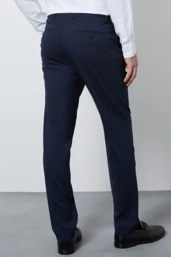 Pantalon De Costume Ajusté Bleu Marine Texturé