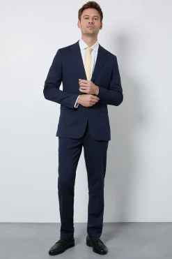 Pantalon De Costume Ajusté Bleu Marine Texturé