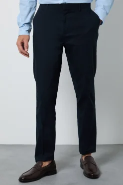 Pantalon De Costume Ajusté En Lin Bleu Marine