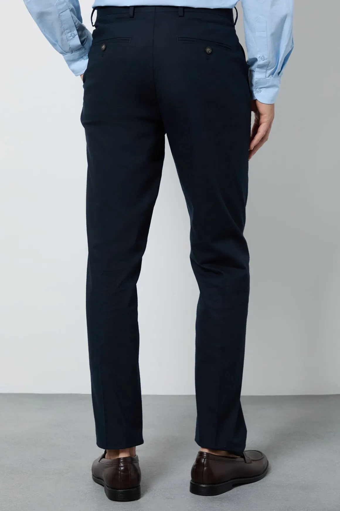 Pantalon De Costume Ajusté En Lin Bleu Marine