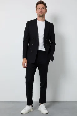 Pantalon De Costume Ajusté En Lin Noir