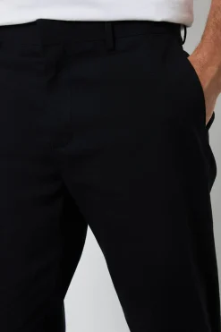 Pantalon De Costume Ajusté En Lin Noir