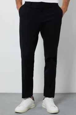 Pantalon De Costume Ajusté En Lin Noir