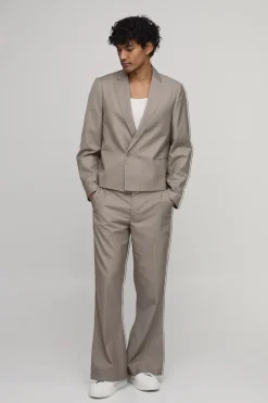 Pantalon De Costume Ajusté Évasé À Passepoil Contrastant