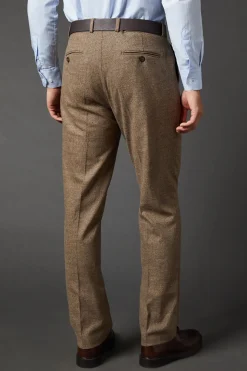 Pantalon de Costume Coupe Ajustée Aspect Tweed Marron Clair