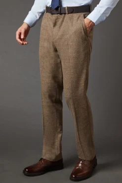 Pantalon de Costume Coupe Ajustée Aspect Tweed Marron Clair