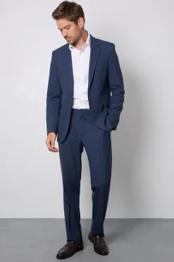Pantalon De Costume Coupe Ajustée Bleu Marine Chiné