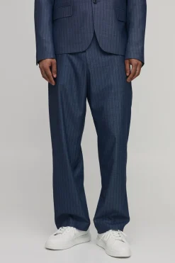boohooMAN Pantalon De Costume Coupe Décontractée Effet Denim Rayé<Homme Ensembles|Costumes Et Tenues Formelles