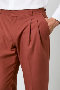 Pantalon De Costume Coupe Décontractée Plissé Rouille
