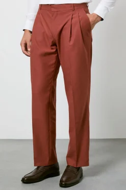 Pantalon De Costume Coupe Décontractée Plissé Rouille