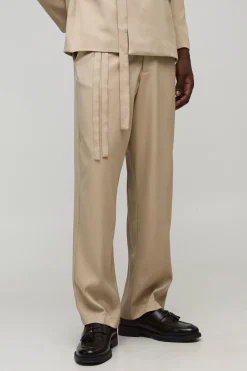 boohooMAN Pantalon de Costume Coupe Décontractée avec Ceinture à Nouer<Homme Costumes Et Tenues Formelles