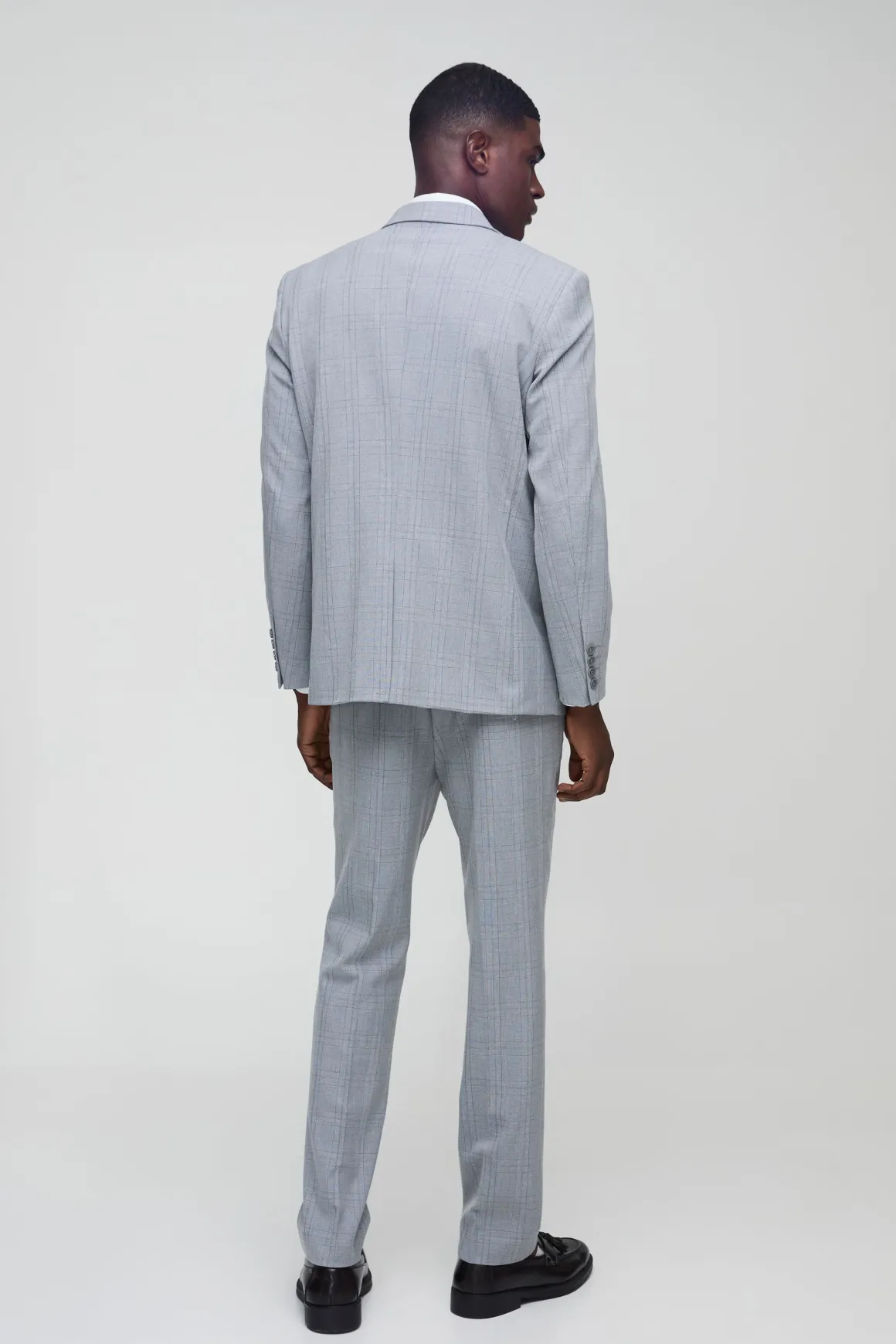 Pantalon de costume à coupe droite et motif à carreaux ton sur ton
