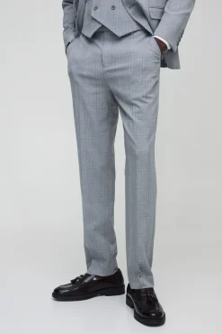 Pantalon de costume à coupe droite et motif à carreaux ton sur ton