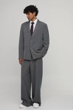 Pantalon De Costume Coupe Large À Fines Rayures