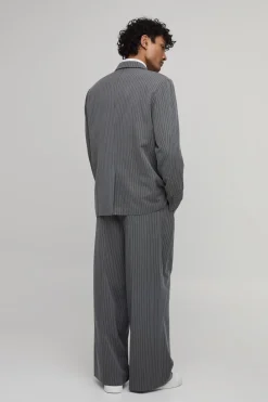 Pantalon De Costume Coupe Large À Fines Rayures