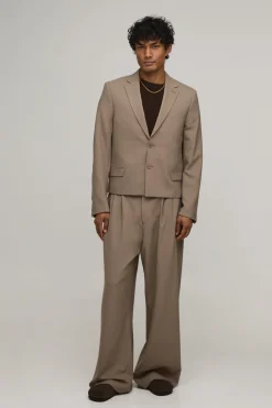 Pantalon De Costume Coupe Large Ajustée Avec Plis Devant