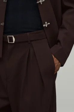 boohooMAN Pantalon De Costume Coupe Large À Double Pli Avec Ceinture<Femme Tailleurs