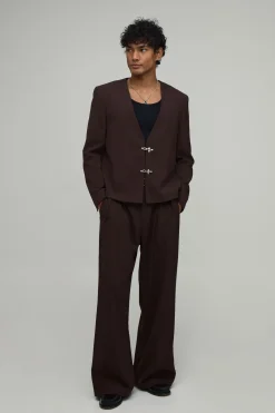boohooMAN Pantalon De Costume Coupe Large À Double Pli Avec Ceinture<Femme Tailleurs