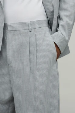 Pantalon De Costume Coupe Large À Rayures Tennis Et Plis Sur Le Devant Ajusté