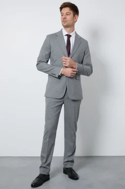 Pantalon De Costume Coupe Slim Gris Moyen À Motif Pied-de-poule