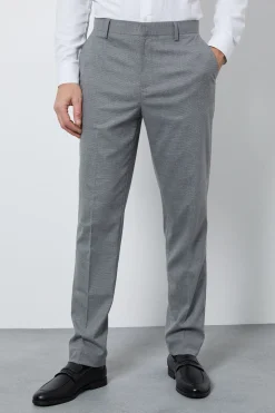 Pantalon De Costume Coupe Slim Gris Moyen À Motif Pied-de-poule
