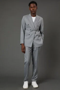 Pantalon de Costume Gris à Rayures Coupe Ajustée