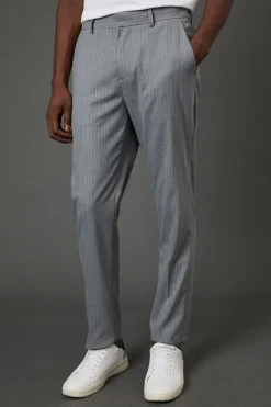 Pantalon de Costume Gris à Rayures Coupe Ajustée